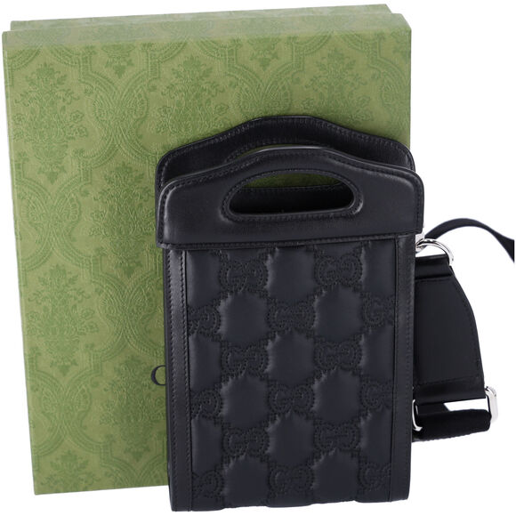 GUCCI GG Matelasse Mini Tote Bag 723776 Black on Black Nylon Leather - Picture 2 of 6